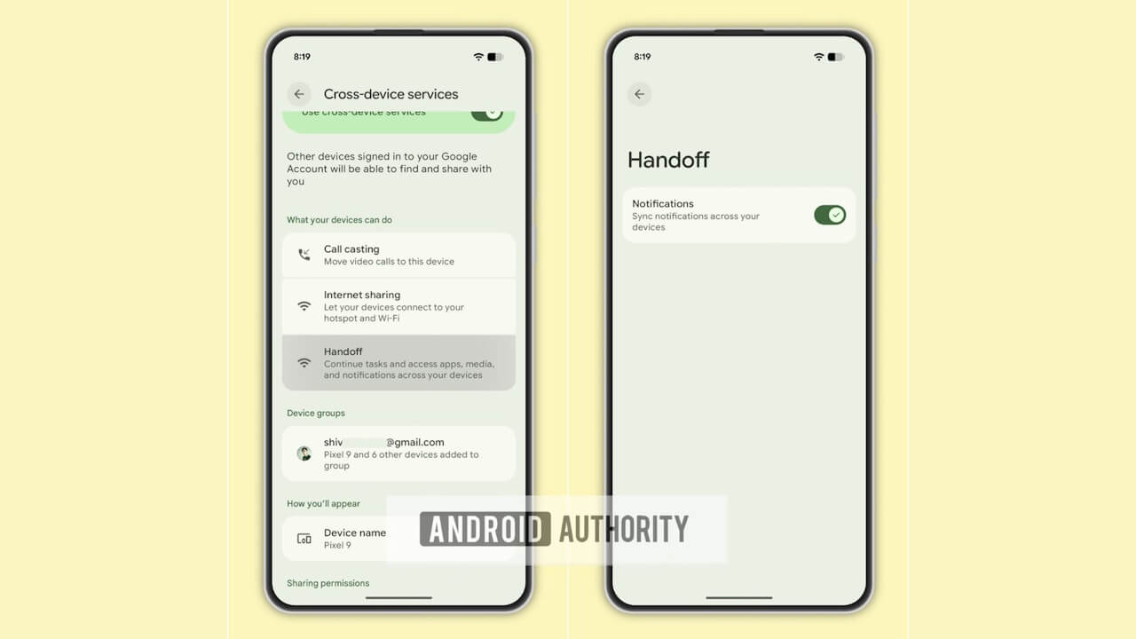 Android「Handoff（ハンドオフ）」設定スクリーンショット